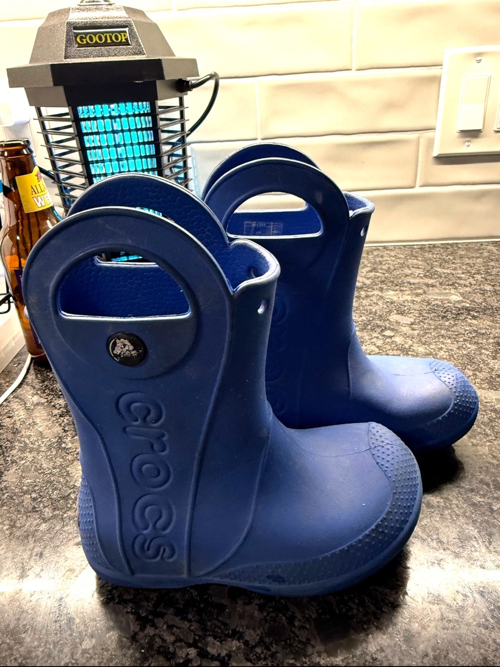 CROCS Kids' Navy Blue Waterproof Rain Boots with Easy-Grip Handles